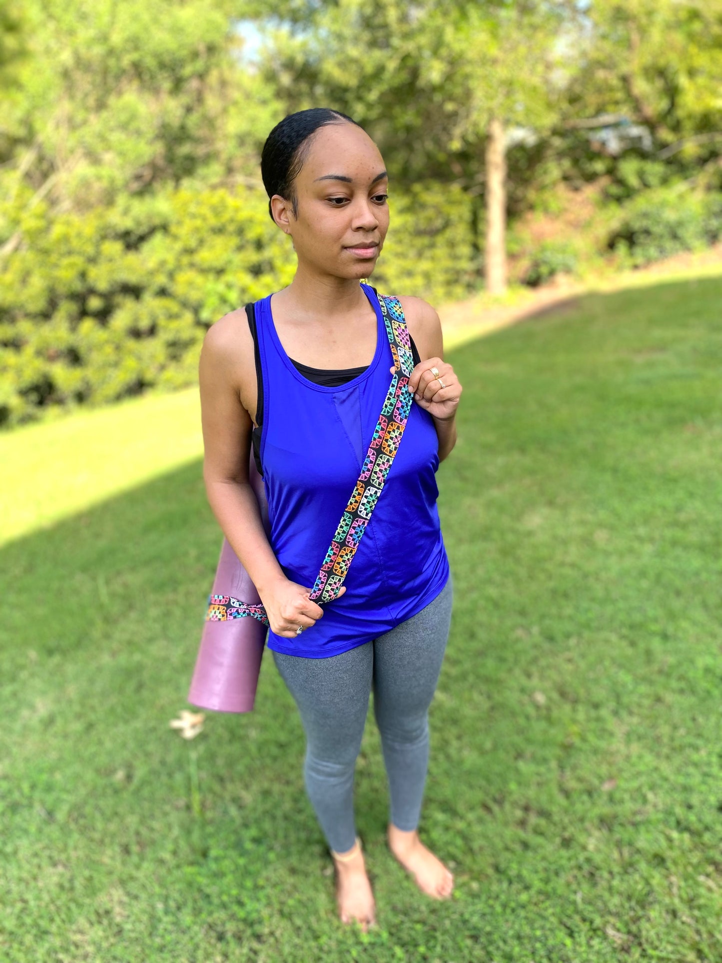 Adjustable 2-in-1 Yoga Mat Carrying Strap - Patchwork Multi